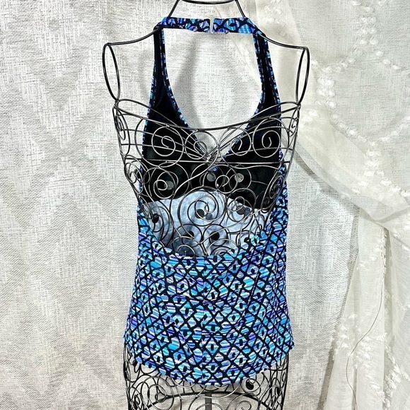 Speedo blue and purple diamond print halter tankini size 14 - Picture 2 of 7